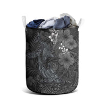 Hawaiian Tropical Plants and Tribal Whales Laundry Basket Polynesian Art Tattoo Grayscale LT03 - Polynesian Pride
