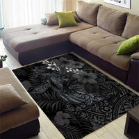 Hawaiian Tropical Plants and Tribal Whales Area Rug Polynesian Art Tattoo Grayscale LT03 - Polynesian Pride