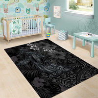 Hawaiian Tropical Plants and Tribal Whales Area Rug Polynesian Art Tattoo Grayscale LT03 - Polynesian Pride