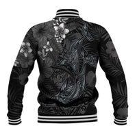Hawaiian Tropical Plants and Tribal Whales Baseball Jacket Polynesian Art Tattoo Grayscale LT03 - Polynesian Pride