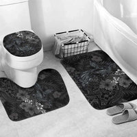 Hawaiian Tropical Plants and Tribal Whales Bathroom Set Polynesian Art Tattoo Grayscale LT03 Mat Set Only (3 pcs) One Size Black - Polynesian Pride