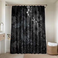 Hawaiian Tropical Plants and Tribal Whales Bathroom Set Polynesian Art Tattoo Grayscale LT03 Shower Curtain Only Black - Polynesian Pride