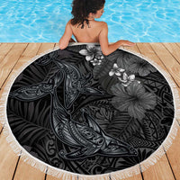 Hawaiian Tropical Plants and Tribal Whales Beach Blanket Polynesian Art Tattoo Grayscale LT03 - Polynesian Pride