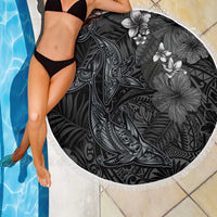 Hawaiian Tropical Plants and Tribal Whales Beach Blanket Polynesian Art Tattoo Grayscale LT03 - Polynesian Pride