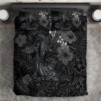 Hawaiian Tropical Plants and Tribal Whales Bedding Set Polynesian Art Tattoo Grayscale LT03 Black - Polynesian Pride