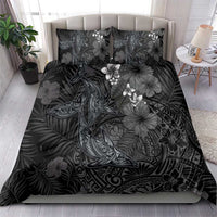 Hawaiian Tropical Plants and Tribal Whales Bedding Set Polynesian Art Tattoo Grayscale LT03 - Polynesian Pride