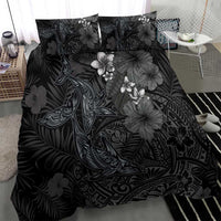 Hawaiian Tropical Plants and Tribal Whales Bedding Set Polynesian Art Tattoo Grayscale LT03 - Polynesian Pride