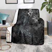 Hawaiian Tropical Plants and Tribal Whales Blanket Polynesian Art Tattoo Grayscale LT03 - Polynesian Pride
