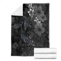 Hawaiian Tropical Plants and Tribal Whales Blanket Polynesian Art Tattoo Grayscale LT03 - Polynesian Pride
