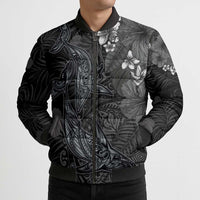 Hawaiian Tropical Plants and Tribal Whales Bomber Puffer Jacket Polynesian Art Tattoo Grayscale LT03 - Polynesian Pride