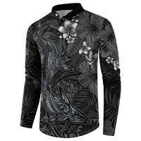 Hawaiian Tropical Plants and Tribal Whales Button Sweatshirt Polynesian Art Tattoo Grayscale LT03 - Polynesian Pride