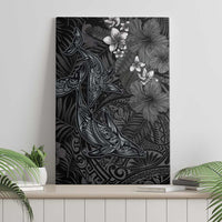 Hawaiian Tropical Plants and Tribal Whales Canvas Wall Art Polynesian Art Tattoo Grayscale LT03 - Polynesian Pride