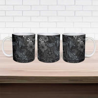 Hawaiian Tropical Plants and Tribal Whales Ceramic Mug Polynesian Art Tattoo Grayscale LT03 - Polynesian Pride