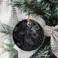 Hawaiian Tropical Plants and Tribal Whales Ceramic Ornament Polynesian Art Tattoo Grayscale LT03 - Polynesian Pride