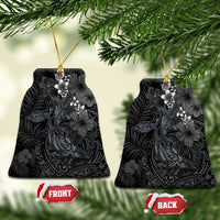 Hawaiian Tropical Plants and Tribal Whales Ceramic Ornament Polynesian Art Tattoo Grayscale LT03 Bell Flake Black - Polynesian Pride