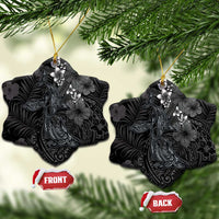 Hawaiian Tropical Plants and Tribal Whales Ceramic Ornament Polynesian Art Tattoo Grayscale LT03 Snow Flake Black - Polynesian Pride