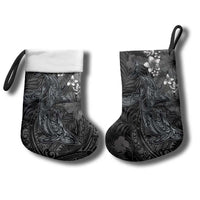 Hawaiian Tropical Plants and Tribal Whales Christmas Stocking Polynesian Art Tattoo Grayscale LT03 - Polynesian Pride