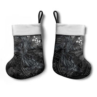 Hawaiian Tropical Plants and Tribal Whales Christmas Stocking Polynesian Art Tattoo Grayscale LT03 - Polynesian Pride