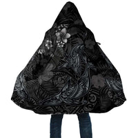 Hawaiian Tropical Plants and Tribal Whales Cloak Polynesian Art Tattoo Grayscale LT03 Unisex Black - Polynesian Pride