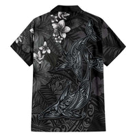 Hawaiian Tropical Plants and Tribal Whales Family Matching Long Sleeve Bodycon Dress and Hawaiian Shirt Polynesian Art Tattoo Grayscale