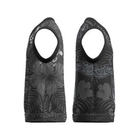 Hawaiian Tropical Plants and Tribal Whales Christmas Knitted V-Neck Vest Polynesian Art Tattoo Grayscale