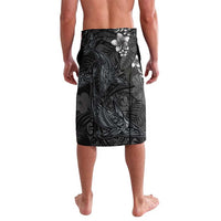 Hawaiian Tropical Plants and Tribal Whales Lavalava Polynesian Art Tattoo Grayscale LT03 - Polynesian Pride