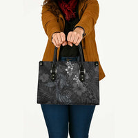 Hawaiian Tropical Plants and Tribal Whales Leather Bag Polynesian Art Tattoo Grayscale LT03 - Polynesian Pride
