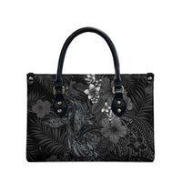 Hawaiian Tropical Plants and Tribal Whales Leather Bag Polynesian Art Tattoo Grayscale LT03 - Polynesian Pride