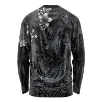 Hawaiian Tropical Plants and Tribal Whales Long Sleeve Shirt Polynesian Art Tattoo Grayscale LT03 - Polynesian Pride