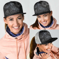 Hawaiian Tropical Plants and Tribal Whales Mesh Trucker Cap Polynesian Art Tattoo Grayscale LT03 - Polynesian Pride