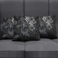 Hawaiian Tropical Plants and Tribal Whales Pillow Cover Polynesian Art Tattoo Grayscale LT03 - Polynesian Pride