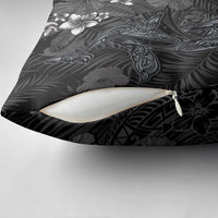 Hawaiian Tropical Plants and Tribal Whales Pillow Cover Polynesian Art Tattoo Grayscale LT03 - Polynesian Pride