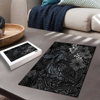 Hawaiian Tropical Plants and Tribal Whales Puzzle Polynesian Art Tattoo Grayscale LT03 - Polynesian Pride