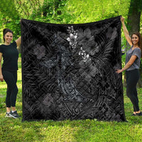 Hawaiian Tropical Plants and Tribal Whales Quilt Polynesian Art Tattoo Grayscale LT03 - Polynesian Pride