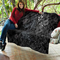 Hawaiian Tropical Plants and Tribal Whales Quilt Polynesian Art Tattoo Grayscale LT03 - Polynesian Pride