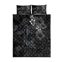 Hawaiian Tropical Plants and Tribal Whales Quilt Bed Set Polynesian Art Tattoo Grayscale LT03 - Polynesian Pride