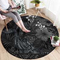 Hawaiian Tropical Plants and Tribal Whales Round Carpet Polynesian Art Tattoo Grayscale LT03 - Polynesian Pride