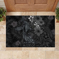 Hawaiian Tropical Plants and Tribal Whales Rubber Doormat Polynesian Art Tattoo Grayscale LT03 Black - Polynesian Pride