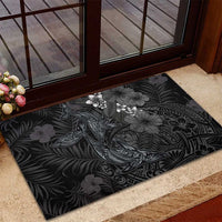 Hawaiian Tropical Plants and Tribal Whales Rubber Doormat Polynesian Art Tattoo Grayscale LT03 - Polynesian Pride