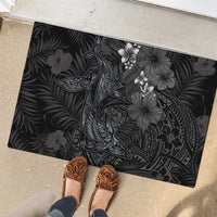 Hawaiian Tropical Plants and Tribal Whales Rubber Doormat Polynesian Art Tattoo Grayscale LT03 - Polynesian Pride