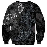 Hawaiian Tropical Plants and Tribal Whales Sweatshirt Polynesian Art Tattoo Grayscale LT03 - Polynesian Pride