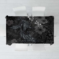 Hawaiian Tropical Plants and Tribal Whales Tablecloth Polynesian Art Tattoo Grayscale LT03 Black - Polynesian Pride
