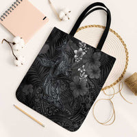 Hawaiian Tropical Plants and Tribal Whales Tote Bag Polynesian Art Tattoo Grayscale LT03 Black Strap One Size Black - Polynesian Pride