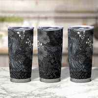 Hawaiian Tropical Plants and Tribal Whales Tumbler Cup Polynesian Art Tattoo Grayscale LT03 - Polynesian Pride