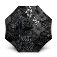 Hawaiian Tropical Plants and Tribal Whales Umbrella Polynesian Art Tattoo Grayscale LT03 One Size Folded 11.42 inch Opened Diameter 37.4 inch Black - Polynesian Pride