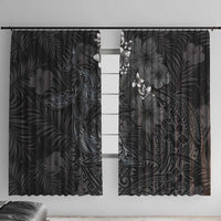 Hawaiian Tropical Plants and Tribal Whales Window Curtain Polynesian Art Tattoo Grayscale LT03 With Hooks Black - Polynesian Pride