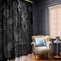 Hawaiian Tropical Plants and Tribal Whales Window Curtain Polynesian Art Tattoo Grayscale LT03 - Polynesian Pride