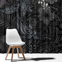Hawaiian Tropical Plants and Tribal Whales Window Curtain Polynesian Art Tattoo Grayscale LT03 - Polynesian Pride