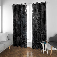 Hawaiian Tropical Plants and Tribal Whales Window Curtain Polynesian Art Tattoo Grayscale LT03 With Grommets Black - Polynesian Pride