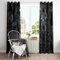 Hawaiian Tropical Plants and Tribal Whales Window Curtain Polynesian Art Tattoo Grayscale LT03 - Polynesian Pride